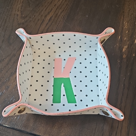 kate spade Handbags - kate spade White Polka Dot Leatherette Tray with Pink & Green Monogram K